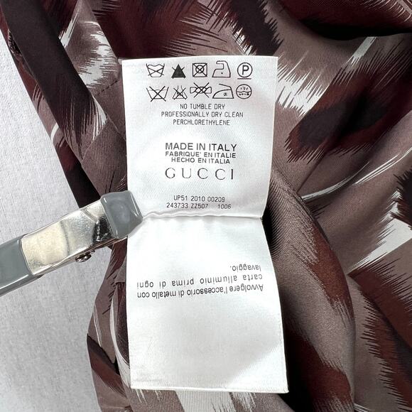 GUCCI Sleeveless Printed Silk Top Womens IT40 US S 4 Brown Scoop Neck Blouse - Picture 10 of 15